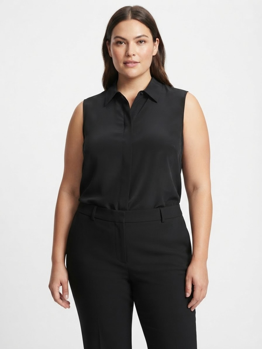 Theory Black Silk Sleeveless Button-Up Blouse